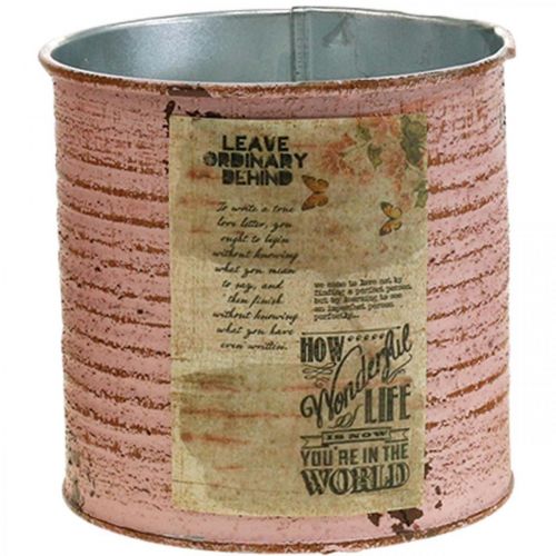 Product Decorative tin old pink metal tin can for planting Ø11cm H10.5cm
