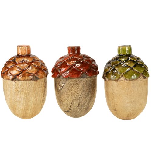 Product Decorative acorns wooden table decoration green orange red H10cm 3 pieces