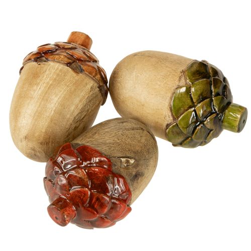 Product Decorative acorns wooden table decoration green orange red H10cm 3 pieces