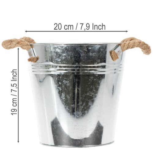 Decorative bucket flower pot metal with rope handles Ø20cm | Floristik24.ie