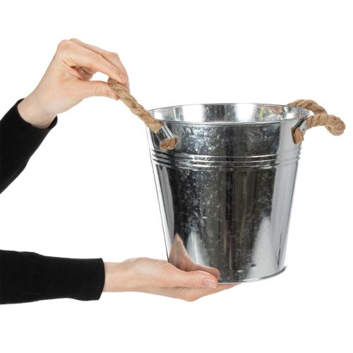 Decorative bucket flower pot metal with rope handles Ø20cm | Floristik24.ie