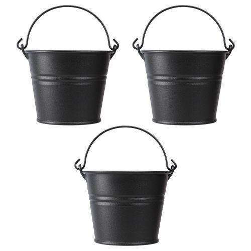 Floristik24 Decorative Bucket Metal Flowerpot Handle Black Ø14cm 3pcs