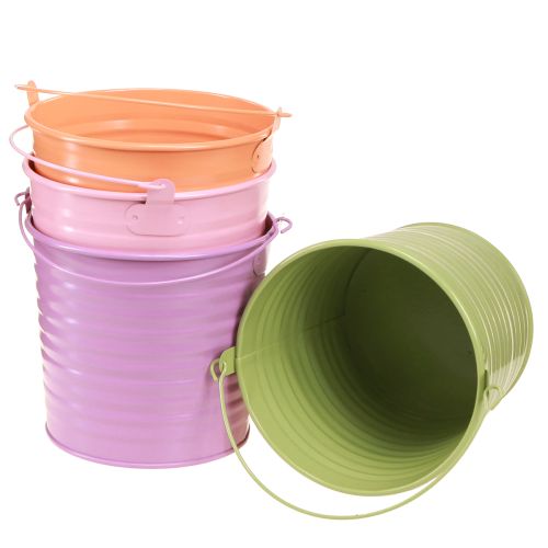 Floristik24 Decorative Bucket Metal Planter with Handle 4 Colors Ø14cm 8 Pcs