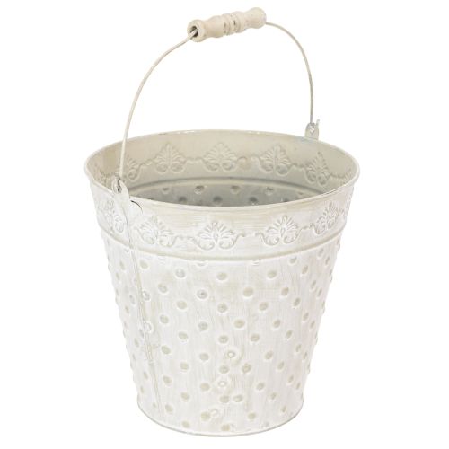 Decorative bucket, whitewashed, with handle, Ø20.5cm, metal planter decoration | Floristik24.ie