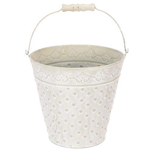 Decorative bucket, whitewashed, with handle, Ø20.5cm, metal planter decoration buy online | Floristik24.ie