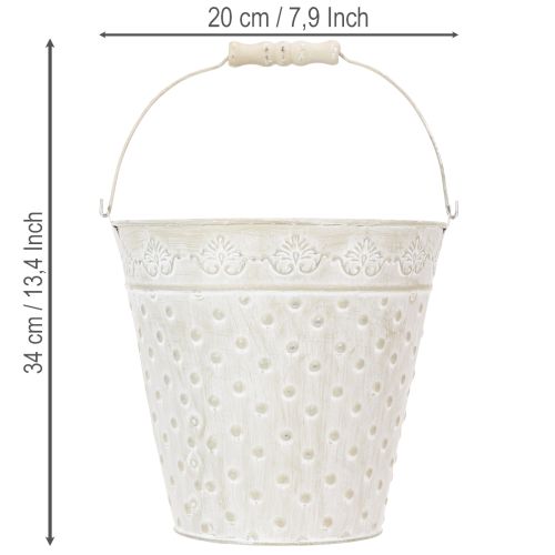 Decorative bucket, whitewashed, with handle, Ø20.5cm, metal planter decoration | Floristik24.ie