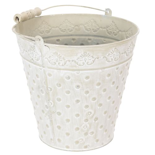 Decorative bucket, whitewashed, with handle, Ø20.5cm, metal planter decoration | Floristik24.ie