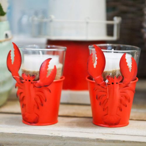 Product Decorative bucket lobster metal red Ø8cm H13cm 3 pcs
