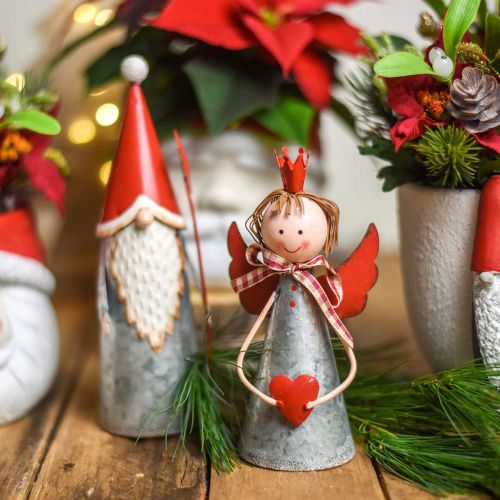 Floristik24 Decorative angel with crown metal silver, red Ø7.5 H13.5cm 2pcs