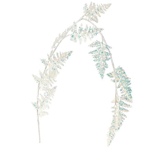 Product Decorative fern for hanging white blue glitter winter L110cm