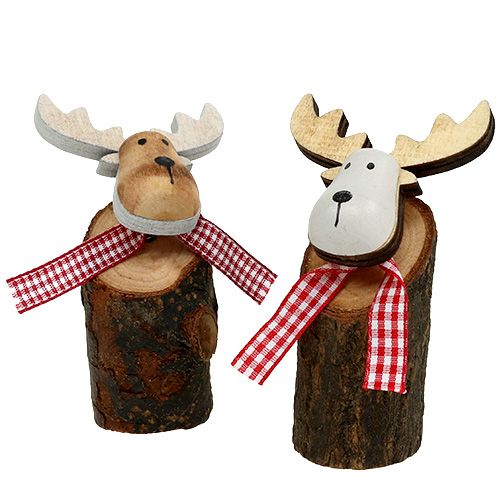 Wooden moose with scarf 8.5cm 6pcs