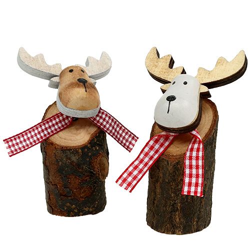 Floristik24 Wooden moose with scarf 8.5cm 6 pcs