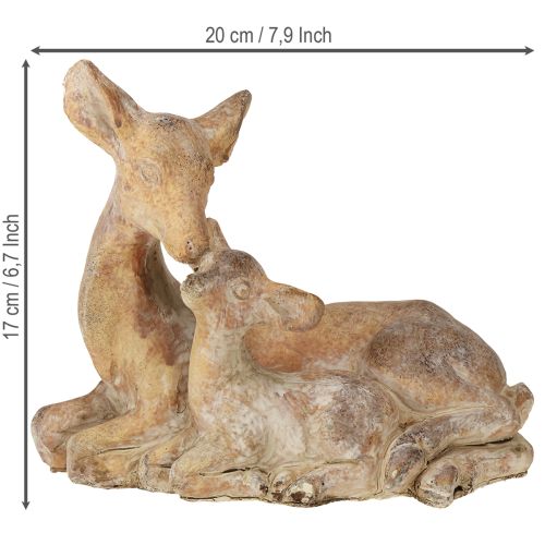 Product Decorative figure deer with fawn cast stone brown white 20×11×17cm