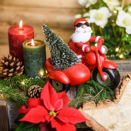 Floristik24 Decorative figure Santa Claus on motorbike with fir tree 19.5×13×16cm