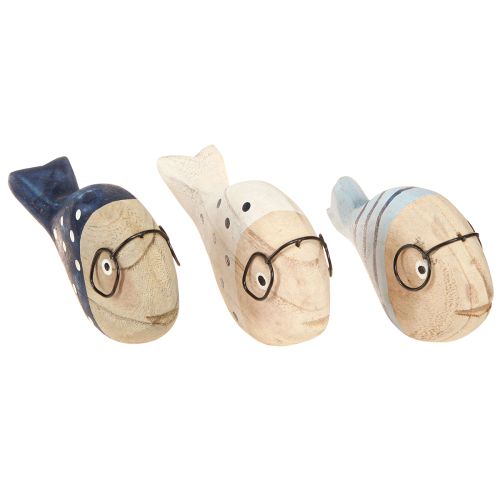 Product Decorative Fish with Glasses Natural White Blue Wood 11–13cm 4 pcs