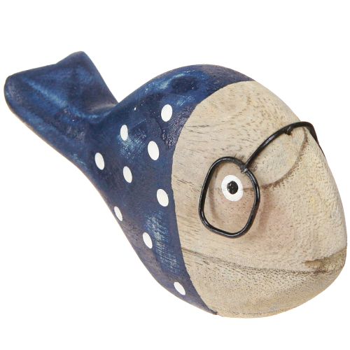 Product Decorative Fish with Glasses Natural White Blue Wood 11–13cm 4 pcs