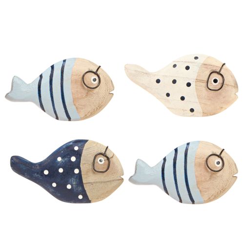 Product Decorative Fish with Glasses Natural White Blue Wood 11–13cm 4 pcs