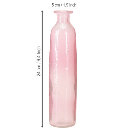 Floristik24 Decorative bottle flower vase glass pink rustic Ø6cm H24cm