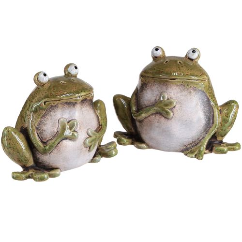 Product Decorative Frog Ceramic Green Brown Vintage L15.5cm 2 pcs