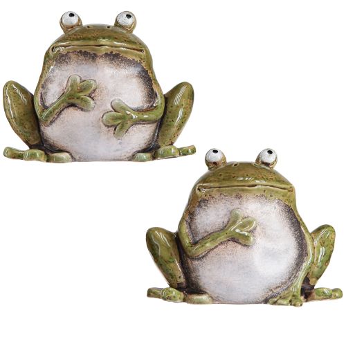 Product Decorative Frog Ceramic Green Brown Vintage L15.5cm 2 pcs