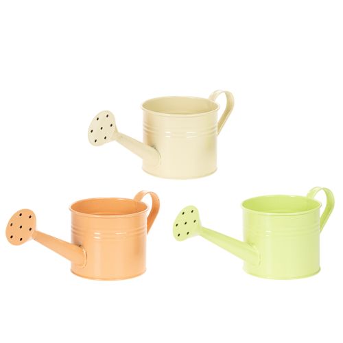 Decorative watering can set in pastel salmon, green, yellow-green - metal planter Ø11cm H10cm, 8 pieces buy online | Floristik24.ie