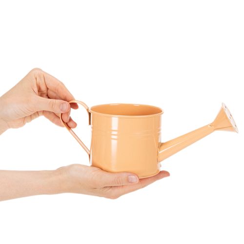 Decorative watering can set in pastel salmon, green, yellow-green - metal planter Ø11cm H10cm, 8 pieces | Floristik24.ie