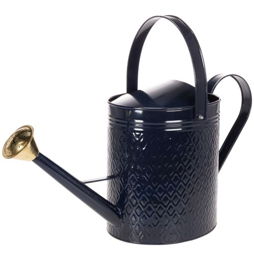 Product Decorative watering can, vintage blue and gold checkered metal, retro design for indoor use, garden, or balcony, 65cm
