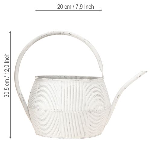 Product Decorative Watering Can White Vintage Metal Grooved Flower Pot 25cm