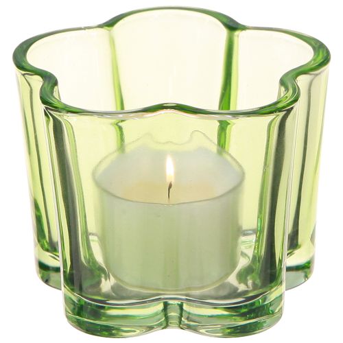 Product Decorative glass tealight holder flower shape green Ø7.5cm H6cm 6pcs