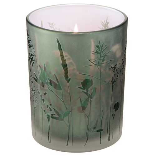 Floristik24 Decorative Glass Lantern Green White Motif Meadow H12.5cm 2 Pcs