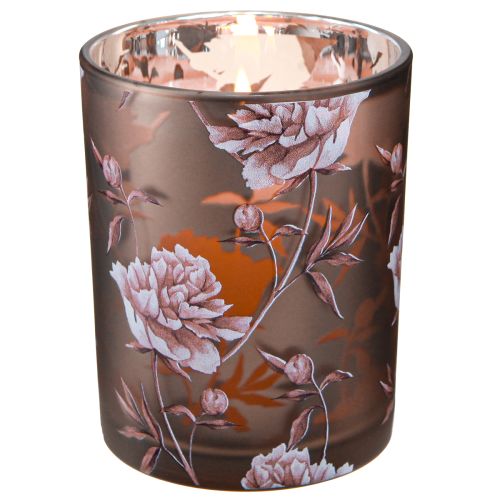 Decorative glass lantern peonies silver brown H12.5cm 2 pcs