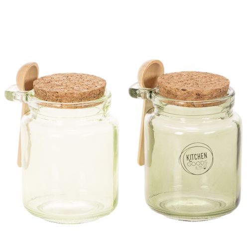 Decorative glass with cork lid and spoon, green, Ø7cm, H10cm, 2 pieces buy online | Floristik24.ie