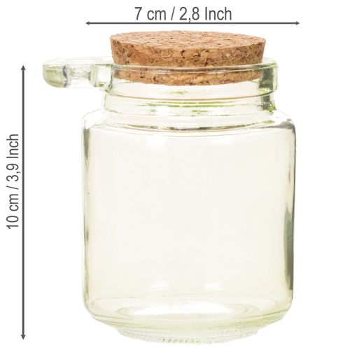 Decorative glass with cork lid and spoon, green, Ø7cm, H10cm, 2 pieces | Floristik24.ie
