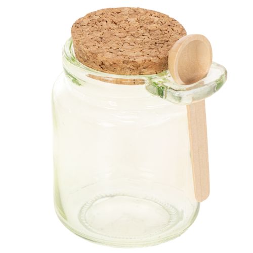 Decorative glass with cork lid and spoon, green, Ø7cm, H10cm, 2 pieces | Floristik24.ie