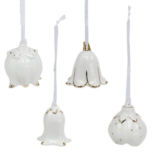Floristik24 Decorative bells in flower shape white, gold 4pcs