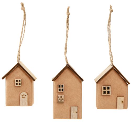 Product Decorative House 9 Pieces Christmas Tree Ornaments Reddish Brown Wood