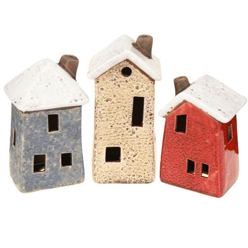 Decorative house ceramic cream red grey 10/12/13.5cm 3 pieces