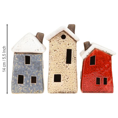 Decorative house ceramic cream red grey 10/12/13.5cm 3 pieces | Floristik24.ie