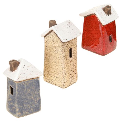Decorative house ceramic cream red grey 10/12/13.5cm 3 pieces | Floristik24.ie