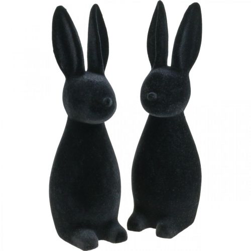 Floristik24 Decorative bunny black decorative Easter bunny flocked H29.5cm 2pcs