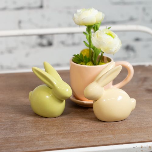 Product Decorative Rabbit, Yellow, Green, Brown, Modern Ceramic Figurine for Easter, 8.5cm, 3 Pieces