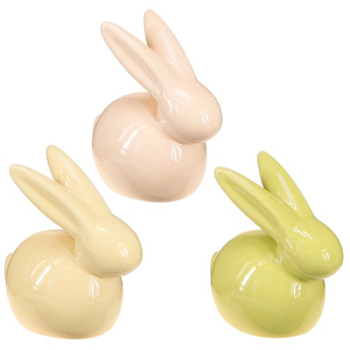 Floristik24 Decorative Rabbit, Yellow, Green, Brown, Modern Ceramic Figurine for Easter, 8.5 x 4.5 cm, 3 Pieces