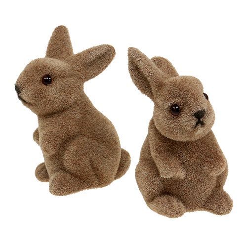 Product Decorative bunny 9.5cm flocked brown 12pcs