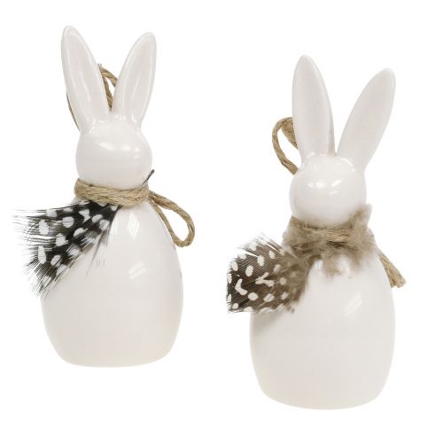 Floristik24 Decorative bunny with feather white 9cm 6pcs