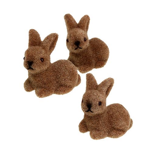 Decorative rabbits 5cm flocked brown 16 pcs