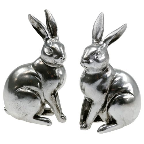 Floristik24 Decorative bunnies silver 15cm 2pcs