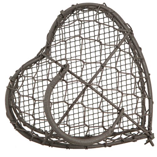 Product Decorative heart made of wire for filling, vintage grey, 14 x 13.5 cm
