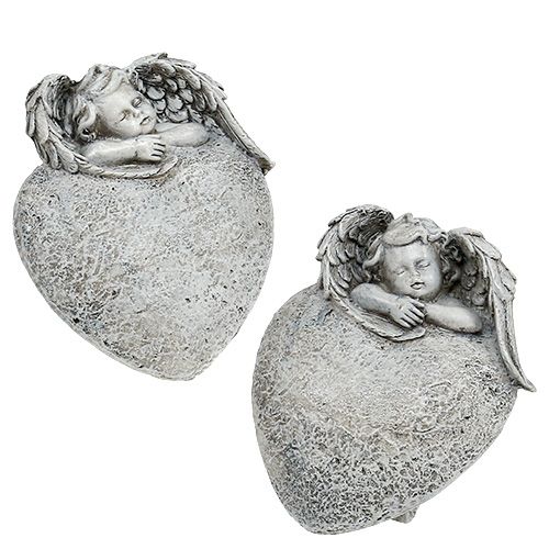 Floristik24 Decoration heart with angel grey 10.5cm 2 pcs