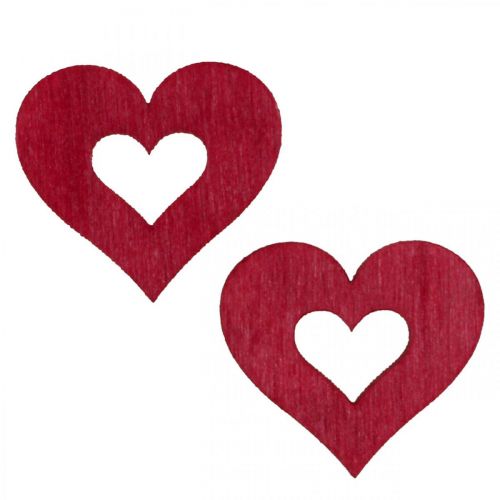 Decorative hearts scatter decoration wooden hearts red Ø2cm 144p