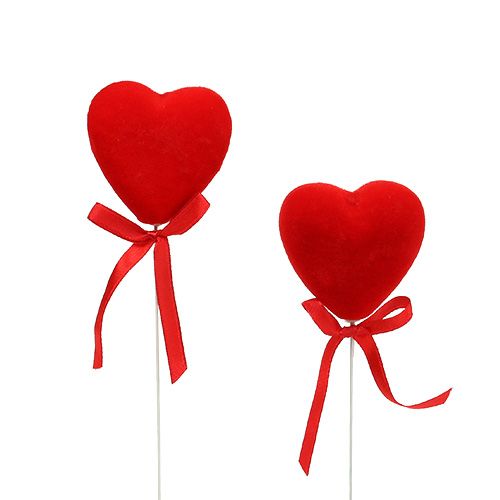 Product Deco hearts flocked 6cm red 18pcs